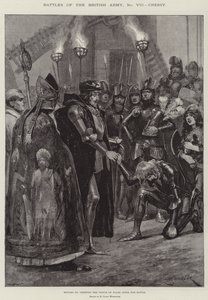 Slagen van het Britse Leger, Cressy, Edward III begroet de Prins van Wales na de Slag
